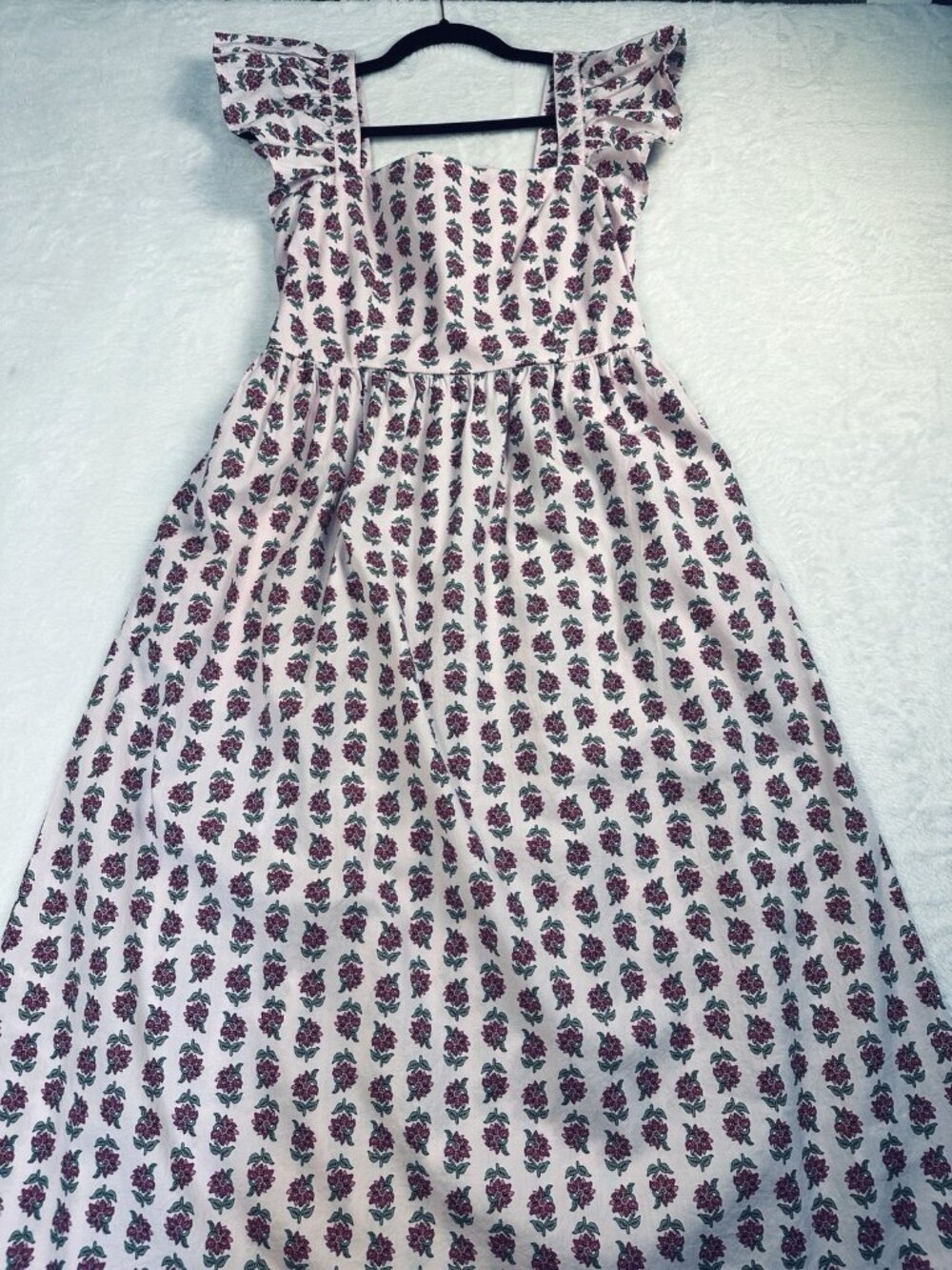 J.Crew Floral Midi Dress Pink Ruffle Sleeve Square Neck Cotton Size 6P NWT $158 - Picture 3 of 16